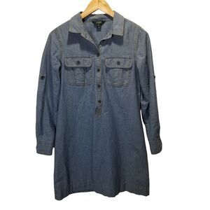 J. CREW Shirt Dress XS Chambray Denim Mini Long Sleeve Pockets Light Indigo